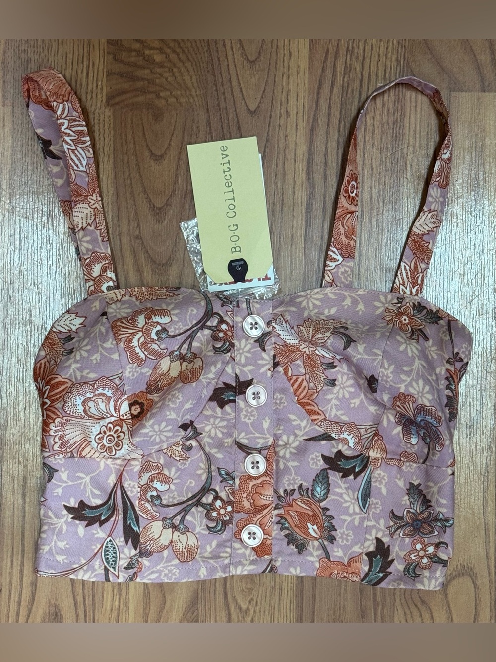 ❤️ XS BOG Collective Pink Floral Button-Front Crop Top Balletcore NWT (B18)